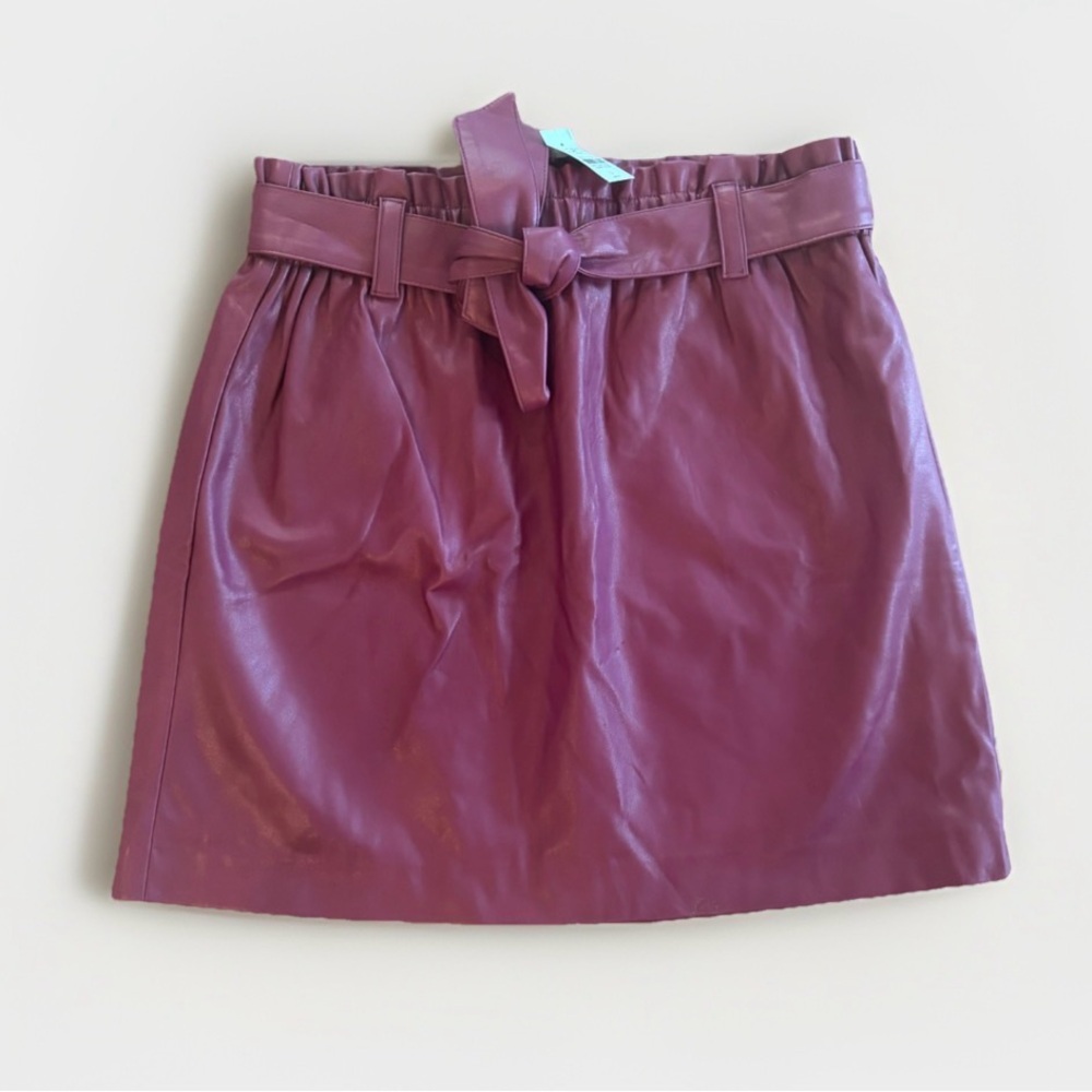 LOFT Burgundy Faux Leather Mini Skirt NWT Size Large Petite Wine Vegan Leather